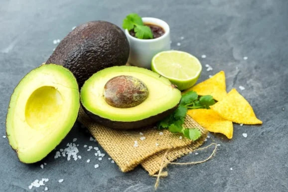 Avocado würzen aufgeschnittene Avocado gewürzt mit Salz