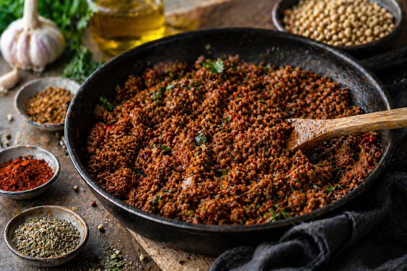 Veganes Hack würzen