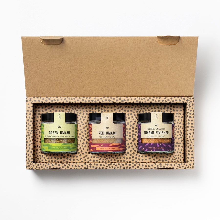 Umami Essentials Geschenkbox mit Green Umami, Red Umami und Umami Finisher